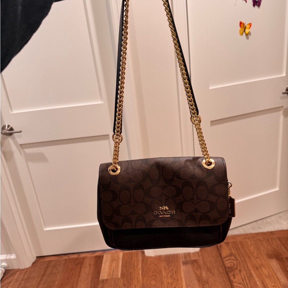 Coach Elodie - Black and Brown Pebble Leather Crossbody Bag - Picture 10 of 15